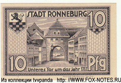 Gutschein der Stadt Ronneburg. 10 Pfennig. 1. Mai 1921. 