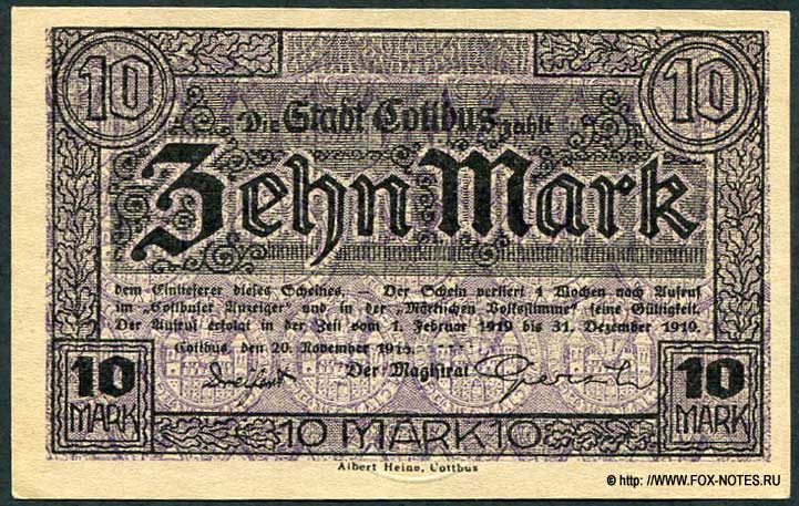 Stadt Cottbus 10 Mark 1918