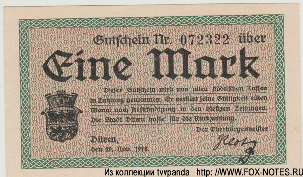 Stadt Düren 1 Mark 1918