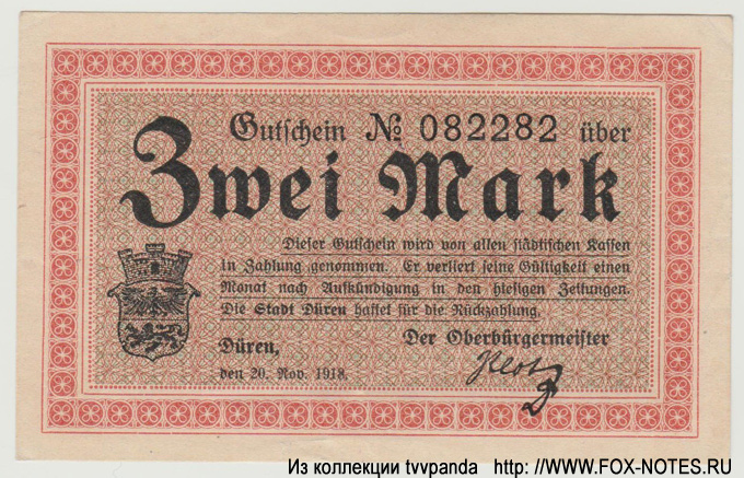 Stadt Düren 2 Mark 1918
