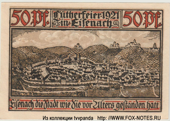 Stadt Eisenach 50 Pfennig 1921 LUTHER
