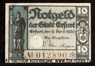Notgeld der Stadt Erfurt. 10 Pfennig.  9. April 1920.