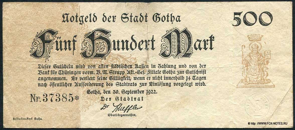 Notgeld der Stadt Gotha. 500 Mark. 30. September 1922.