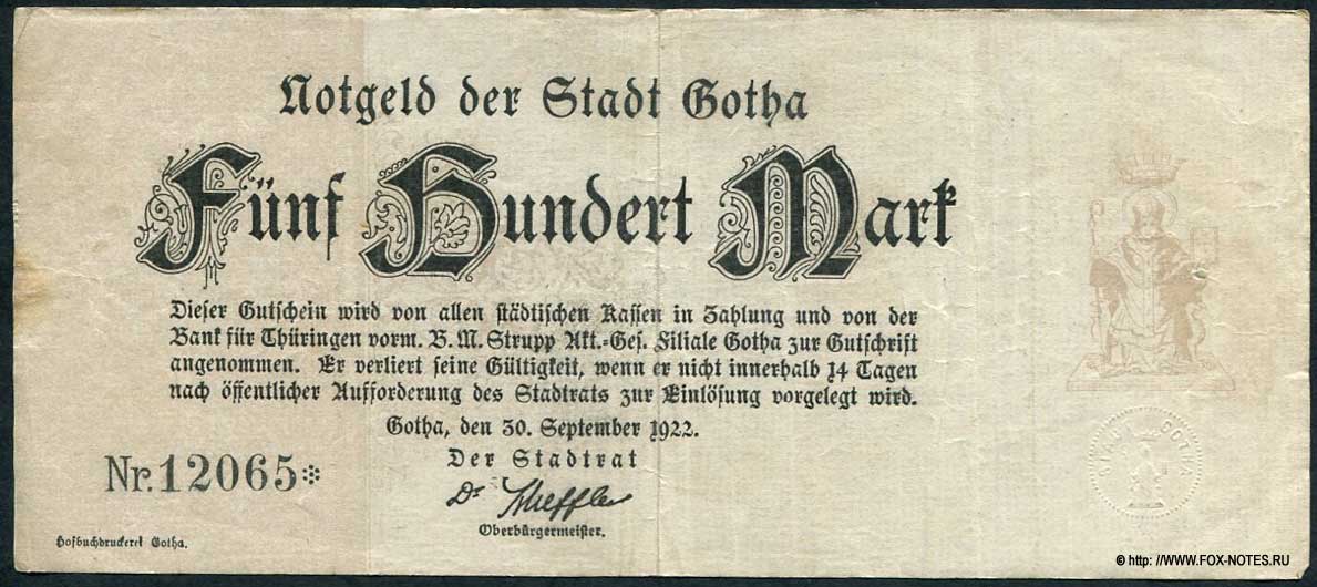Notgeld der Stadt Gotha. 500 Mark. 30. September 1922.