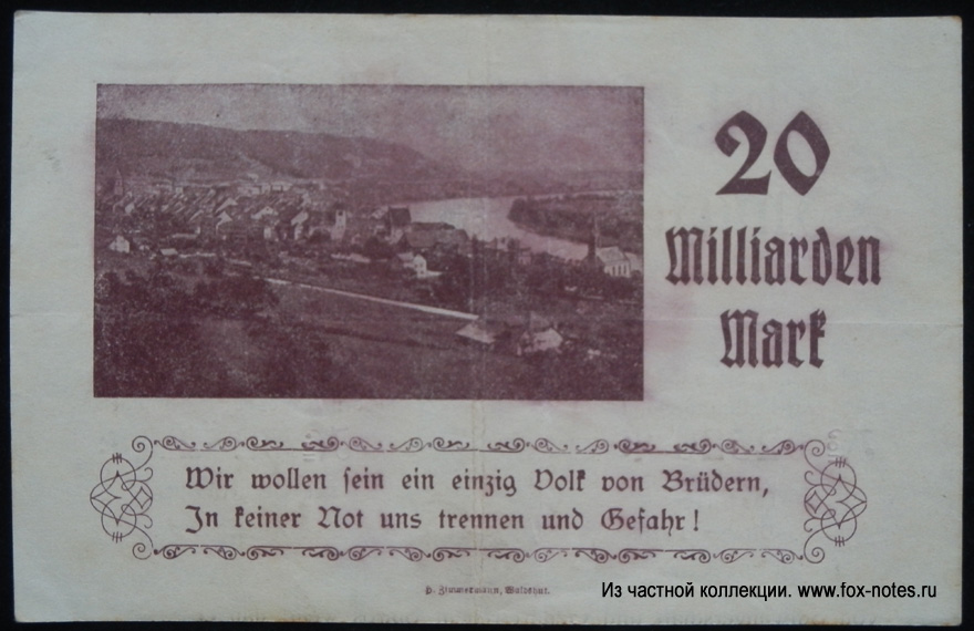 Stadt Waldshut 20 Milliarden Mark 1923 notgeld