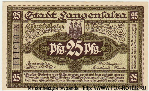 Stadt Langensalza 25 Pfennig 1920