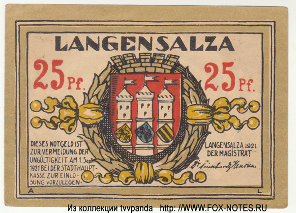 Stadt Langensalza 25 Pfennig 1921