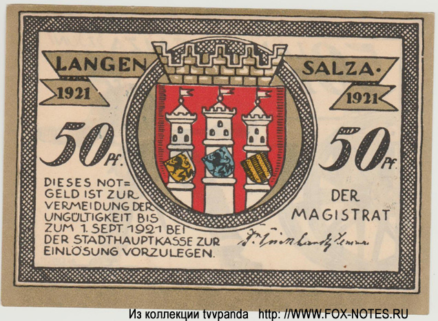 Stadt Langensalza 50 Pfennig 1921