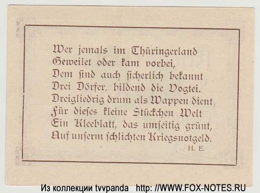 Gemeinde Oberdorla Notgeld. 1/2 Mark 1919.