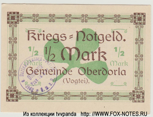 Gemeinde Oberdorla Notgeld. 1/2 Mark 1919.