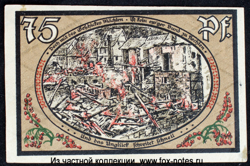 Brandtnotgeld der Stadt Wasungen. 75 Pfennig. 1. Oktober 1921.