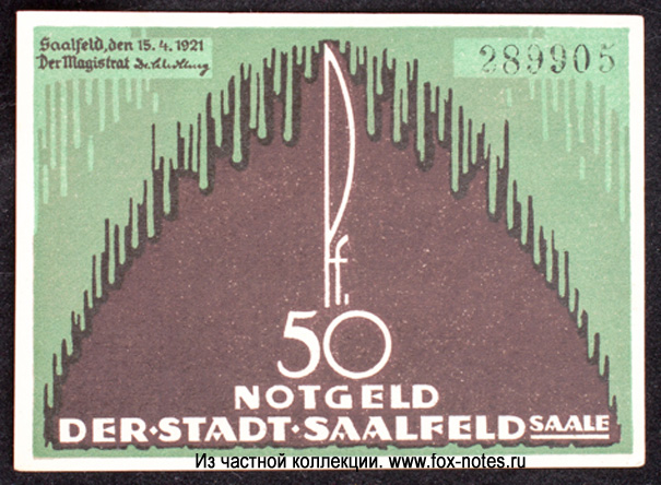 Stadt Saalfeld a Saale  50 Pfennig 1921