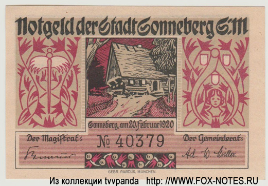 Notgeld der Stadt Sonneberg. 50 Pfennig. 20. Februar 1920.