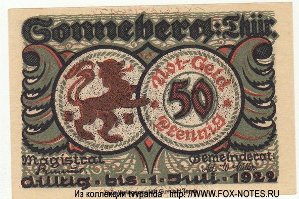 Notgeld der Stadt Sonneberg. 50 PFennig. 1922. "B"
