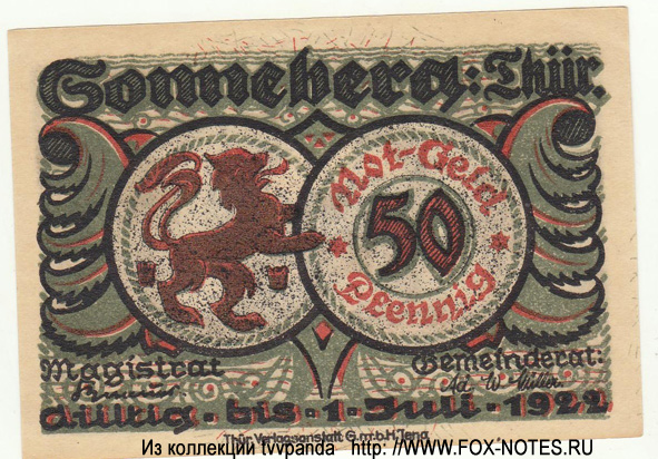 Notgeld der Stadt Sonneberg. 50 PFennig. 1922. "F"