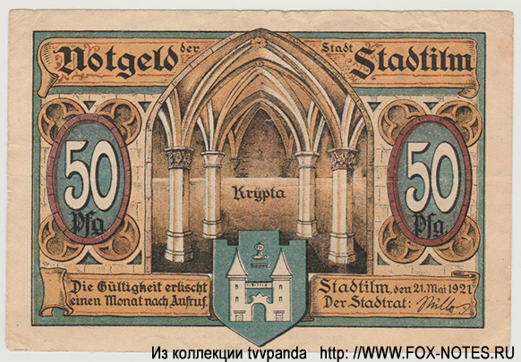 Notgeld der Stadt Stadtilm. 50 Pfennig. 21. Mai 1921.