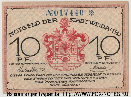Notgeld der Stadt Weida. 10 Pfennig 1921