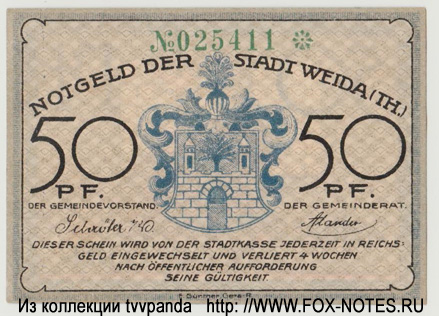 Notgeld der Stadt Weida. 50 Pfennig 1921