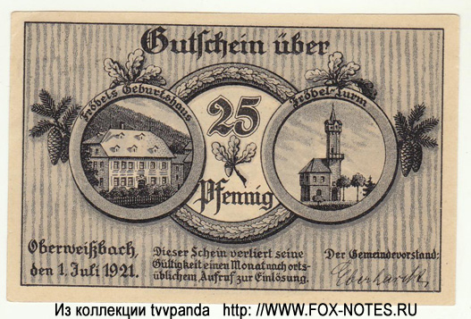 Gemeinde Oberweißbach Thür. 25 Pfennig 1921