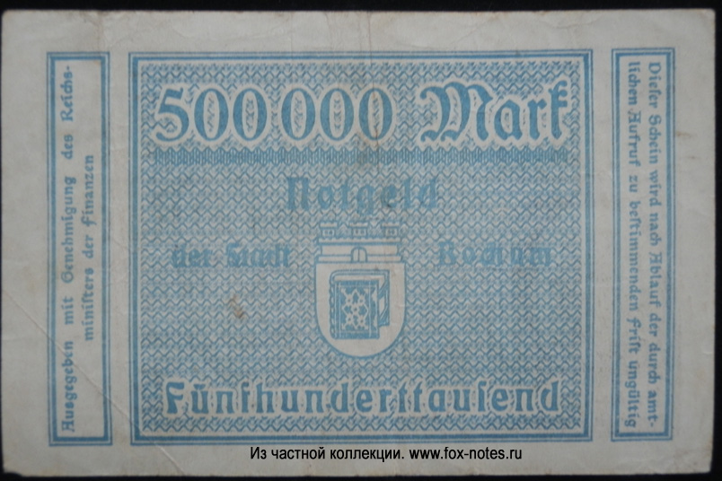 Notgeld der Stadt Bochum. 500000 Mark.