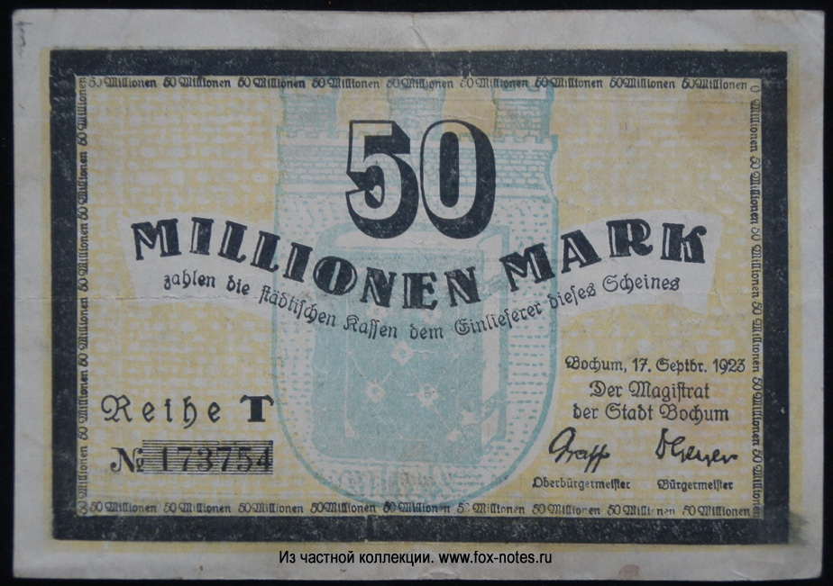 Stadt Bochum 50 Millionen Mark 1923