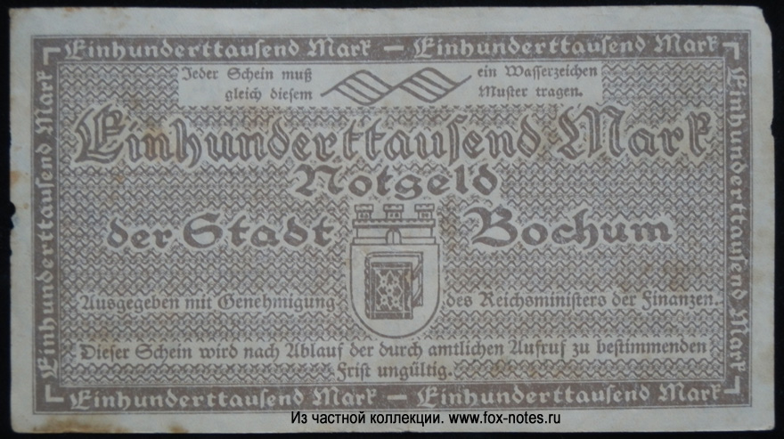 notgeld  Bochum 100000 Mark 1923