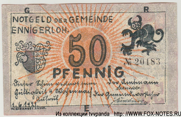 Gemeinde Ennigerloh 50 Pfennig 1921