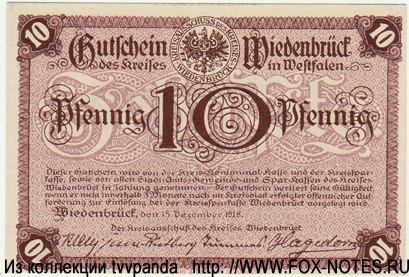Kreisausschuss Wiedenbrück 10 Pfennig 1918 notgeld
