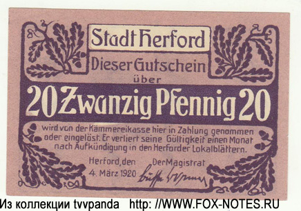 Stadt Herford 20 Pfennig 1920