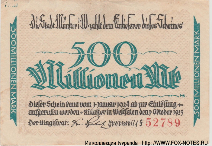 Stadt Münster 500 Millionen Mark 1923