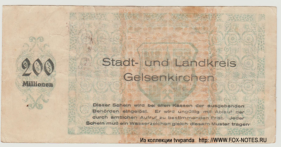 Stadt und Landkreis Gelsenkirchen 200 Millionen Mark 1923