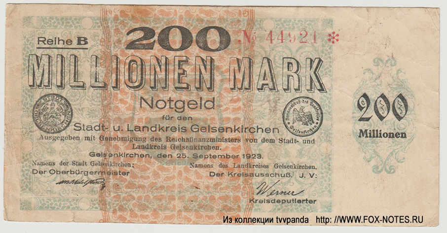 Stadt und Landkreis Gelsenkirchen 20 Millionen Mark 1923