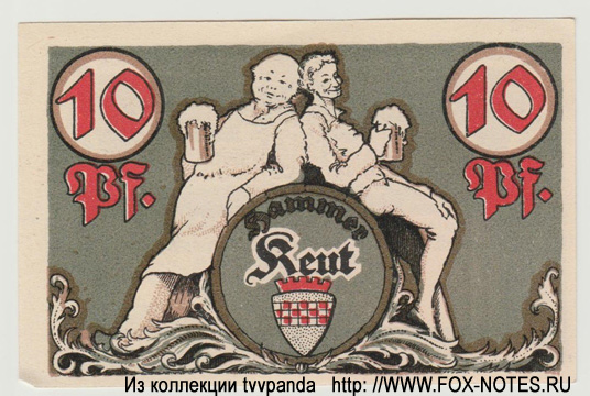 Gutschein der Stadt Hamm (Westf.). 10 Pfennig. 1. Oktober 1921.