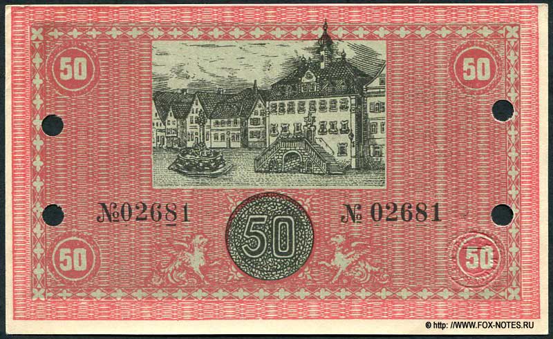 Notgeld der Stadtgemeinde Neckarsulm. 50 Mark. 1918.