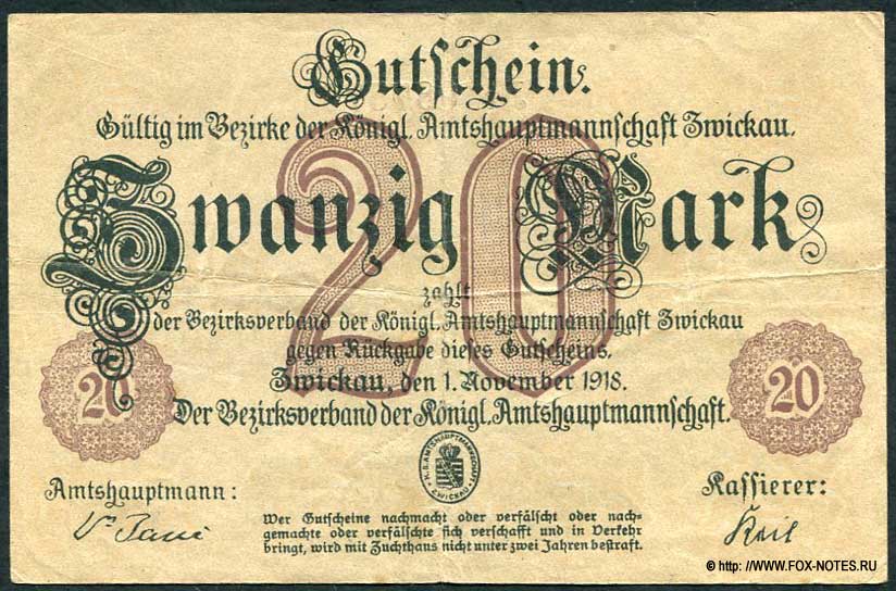 Rat der Stadt Zwickau 20 Mark 1918