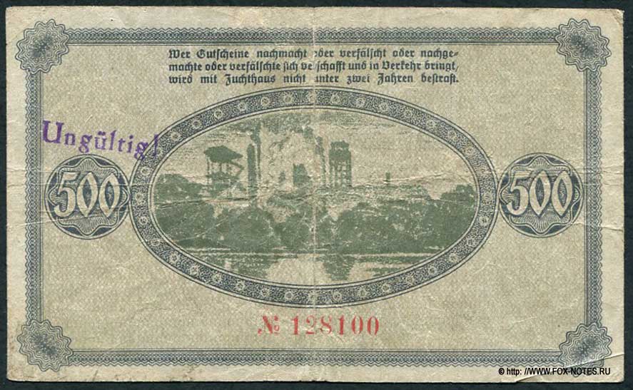 Bezirksverband der Amtshauptmannschaft Zwickau 500 Mark 1922