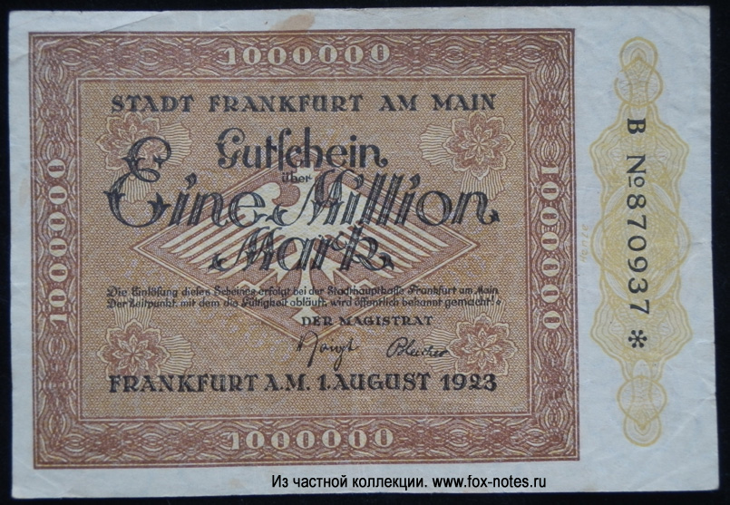 Stadt Frankfurt am Main 1 Million Mark 1923