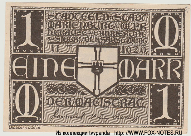 Notgeld der Stadt Marienburg. 1 Mark 1920