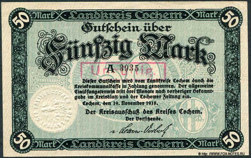 Landkreis Cochem / Gutschein. 50 Mark. 19. November 1918.