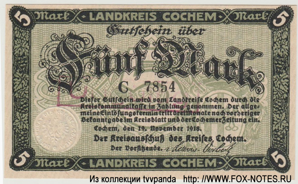 Landkreis Cochem 5 Mark 1918