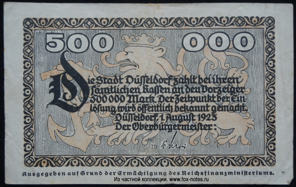 Stadt Düsseldorf 500000 Mark 1923