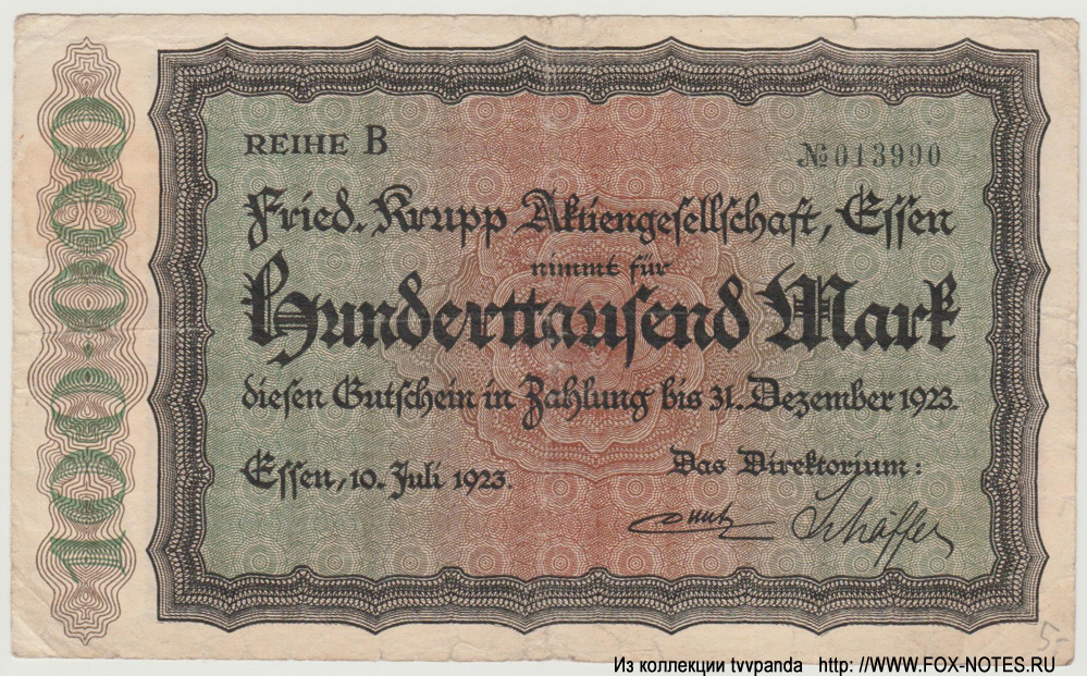 Friedrich Krupp Aktiengesellschaft, Essen (AG) 100000 Mark 1923