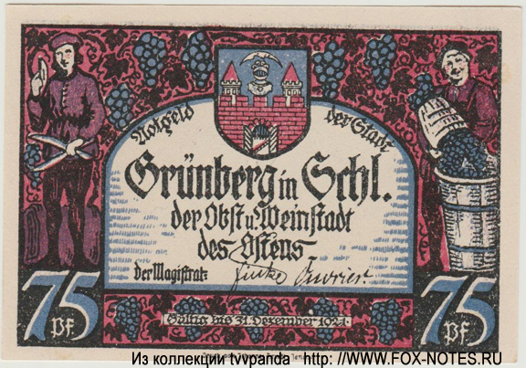 Stadt Grünberg 75 Pfennig 1921.
