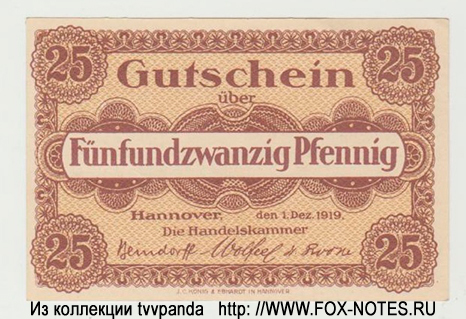 Handelskammer Hannover 25 Pfennig 1919 Notgeld