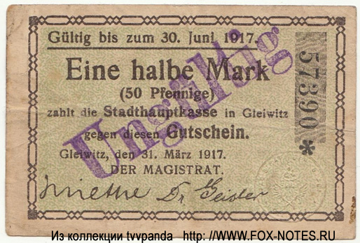 Magistrat Gleiwitz 1/2 Mark 1917
