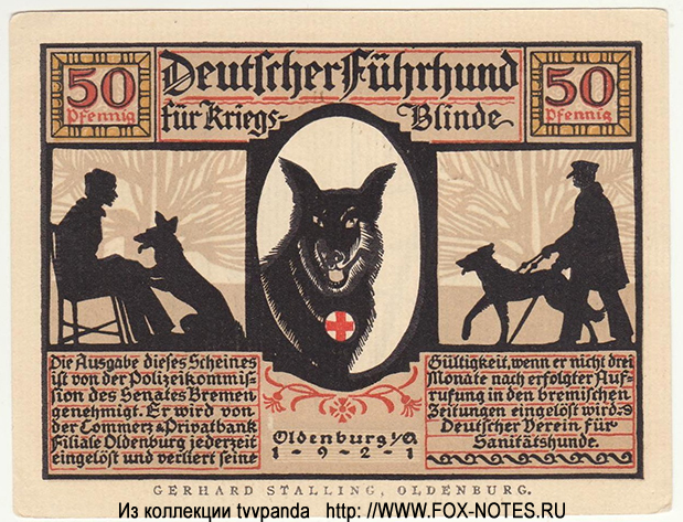  Deutscher Verein für Sanitätshunde Oldenburg 50 Pfennig 1921
