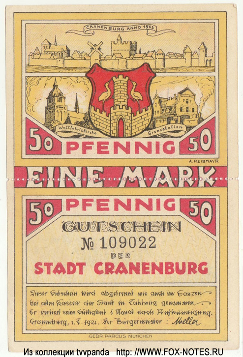 Stadt Cranenburg 50 + 50 Pfennig