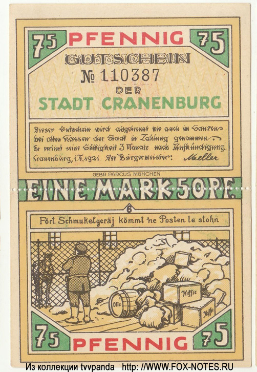Stadt Cranenburg 75 + 75 Pfennig