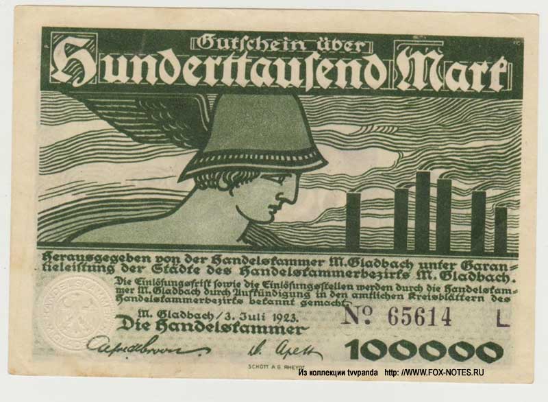 Stadt Bergisch Gladbach 100000 Mark 1923