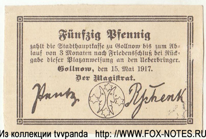 Stadtgauptkasse Gollnow 50 Pfennig 1917